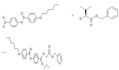 Benzoic acid,4-(hexyloxy)-, 4-carboxyphenyl ester can be used to produce (S)-1-(benzyloxycarbonyl)-2-methylpropyl 4-(4-hexoxybenxoyloxy)benzoate at the ambient temperature